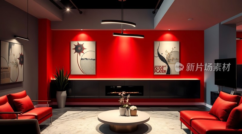 现代红色客厅设计简约大气