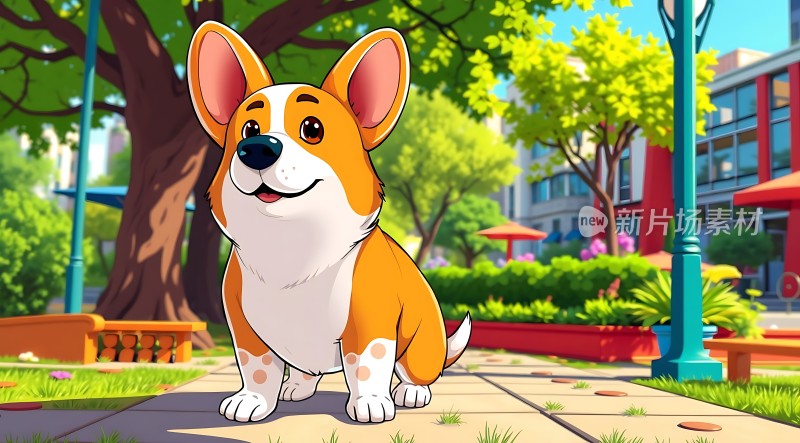 阳光下的快乐柯基犬