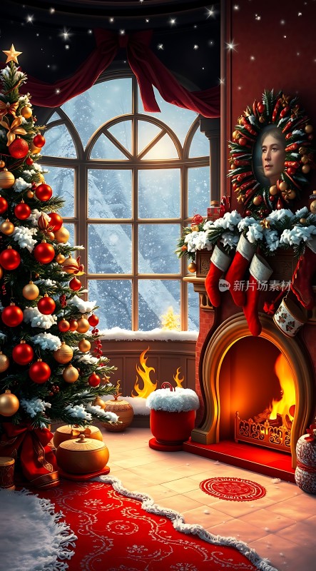 圣诞树与壁炉温馨场景