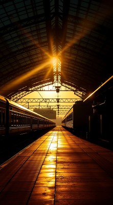 阳光下的火车站台