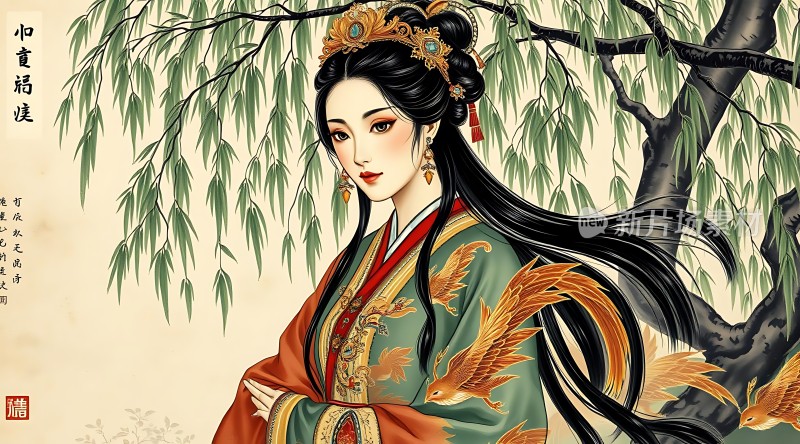 汉服佳人柳下立