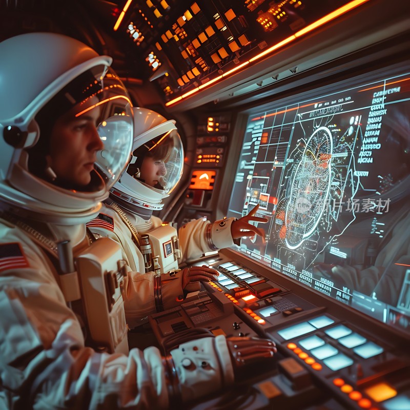 宇航员操作飞船控制台