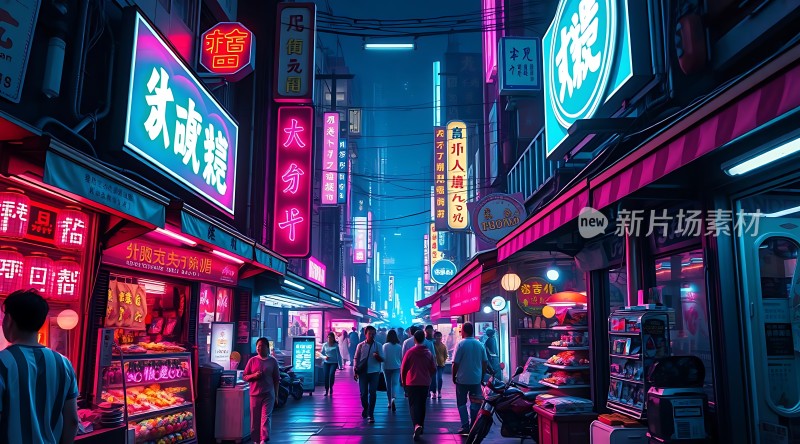 霓虹灯下的繁华夜市