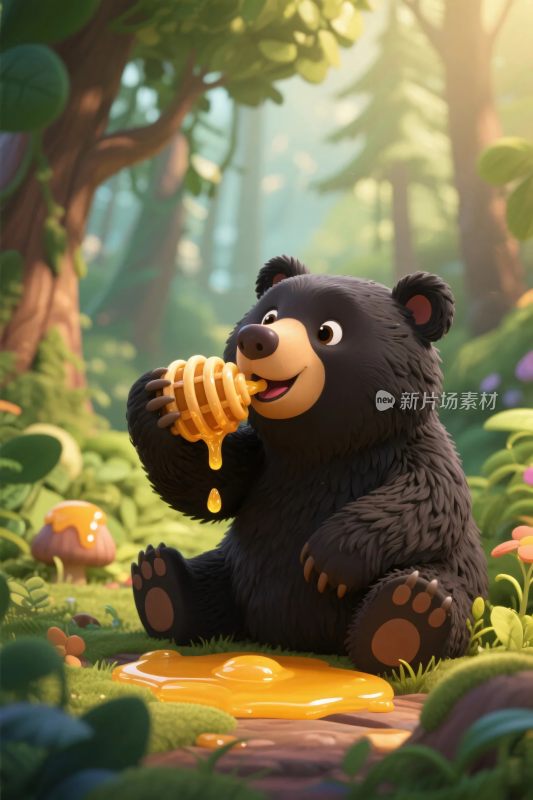 森林黑熊吃蜂蜜