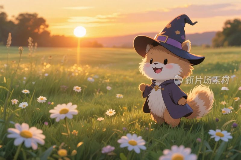 卡通小狐狸戴巫师帽