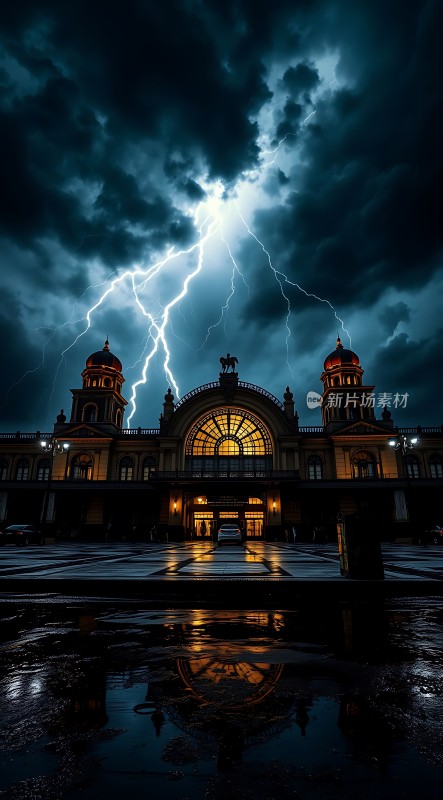 雷击下的宏伟建筑