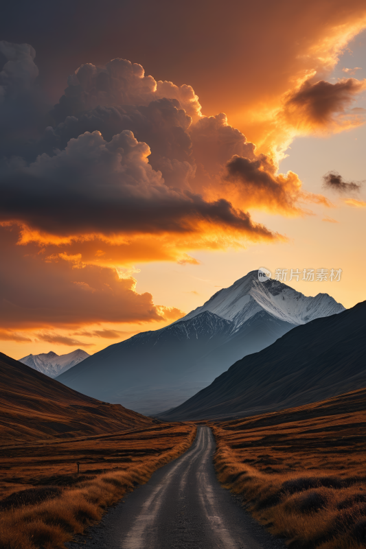 通往山脉的道路高清风景摄影图片