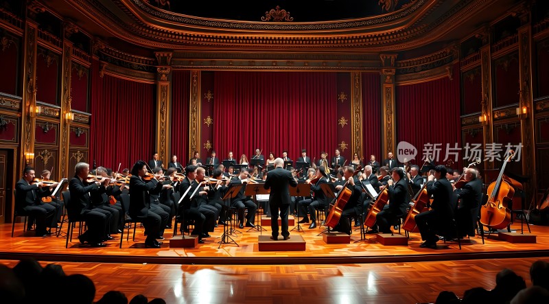 交响乐团华丽演出指挥家引领乐手们演奏经典曲目观众沉浸在音乐盛宴中