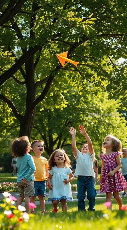 儿童放风筝的快乐时光