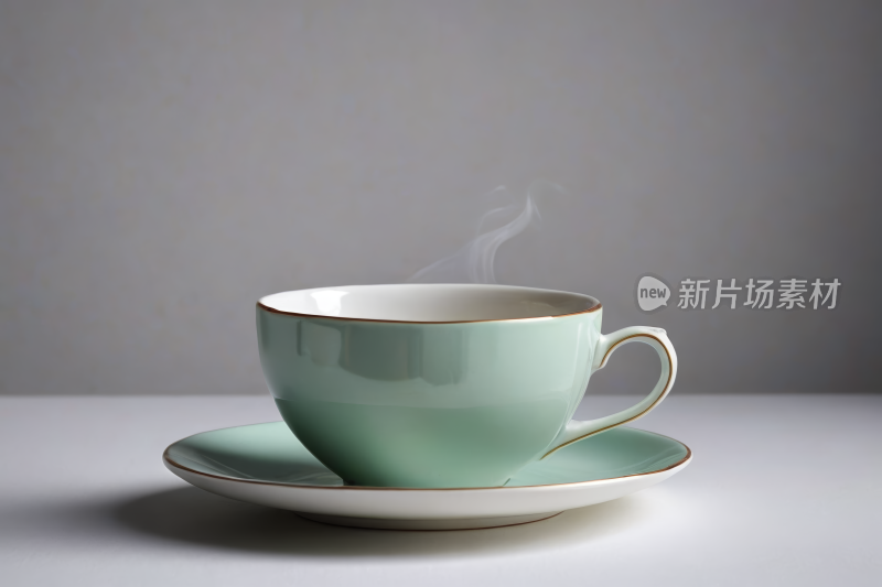 桌子上放着一杯带碟子的茶高清图片