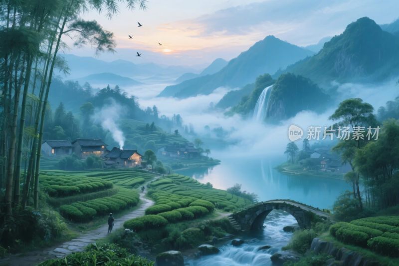 山水田园风景插画