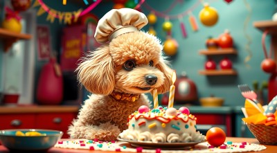 小狗戴厨师帽庆祝生日 小狗戴厨师帽庆祝生日