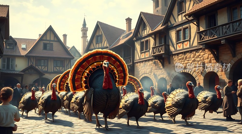 感恩节游行中的火鸡队伍
