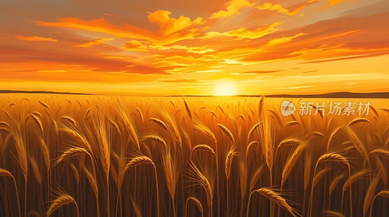 金色麦浪映夕阳