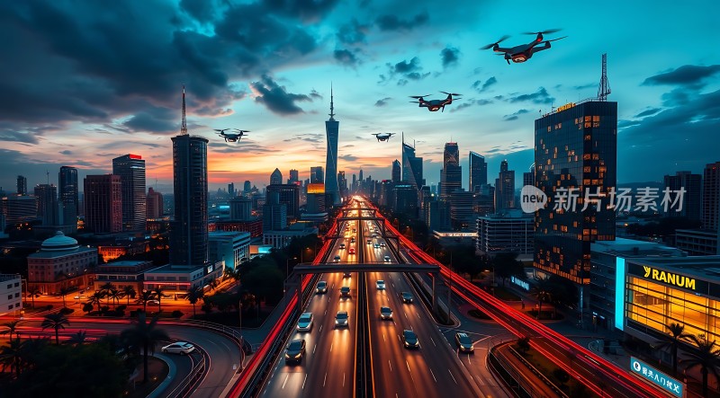 未来之城智能交通与无人机共舞