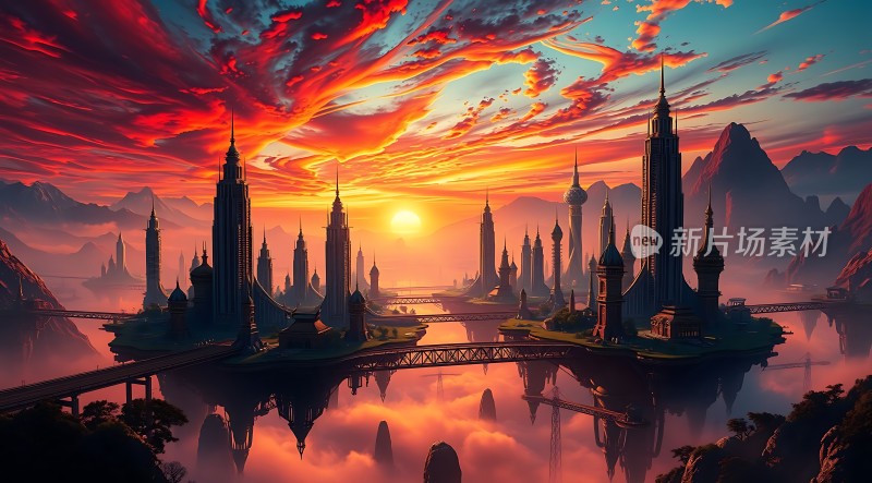 未来之城日落奇景