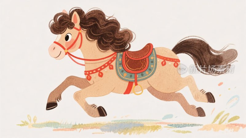 奔跑的卡通小马插画
