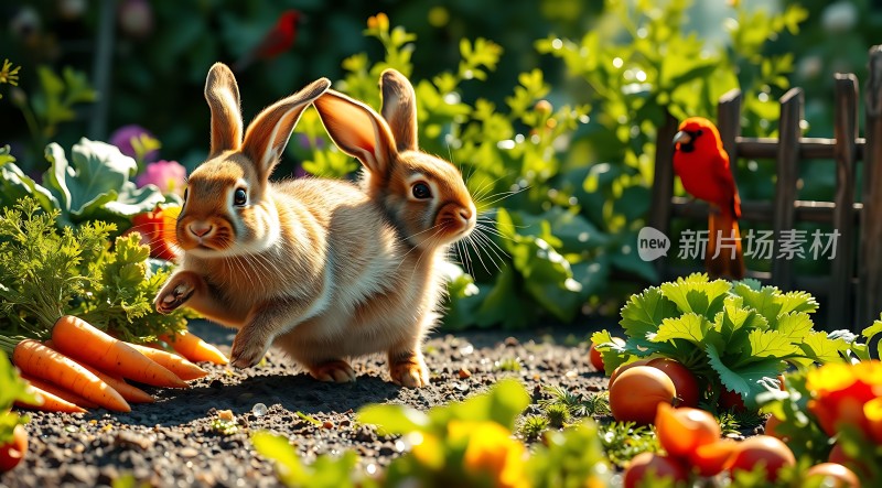阳光下的兔子与胡萝卜