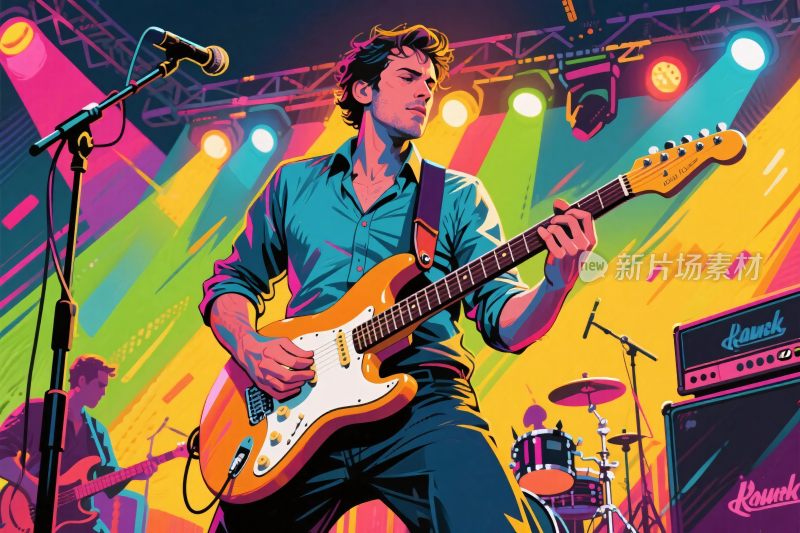 摇滚舞台吉他手演出