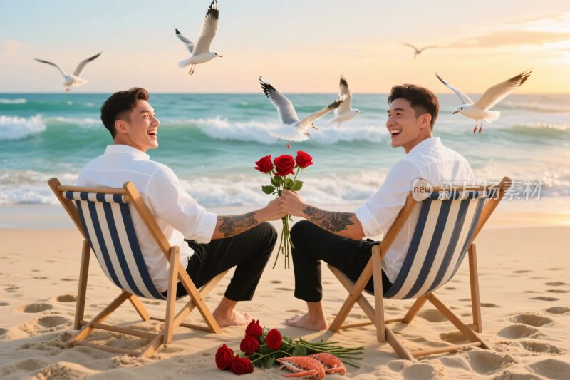 海滩情侣浪漫场景