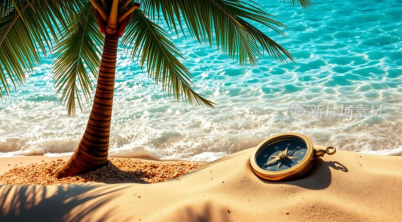 椰林海边的古老罗盘