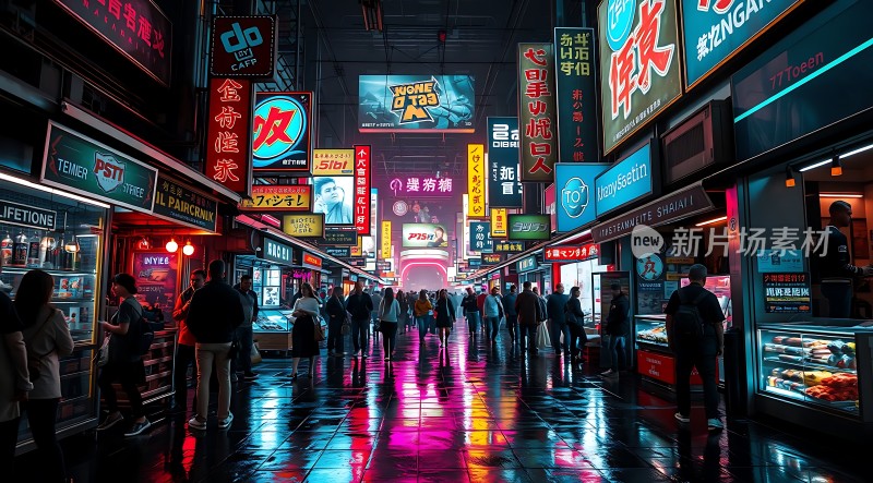 霓虹灯下的繁华夜市热闹非凡