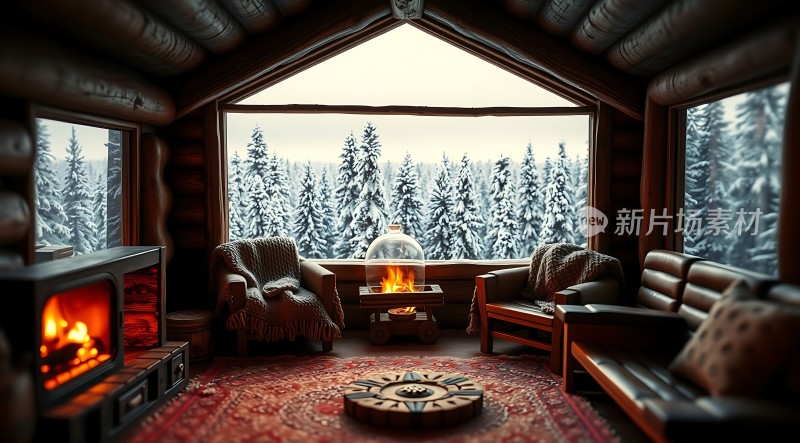 冬日暖炉旁的温馨小屋