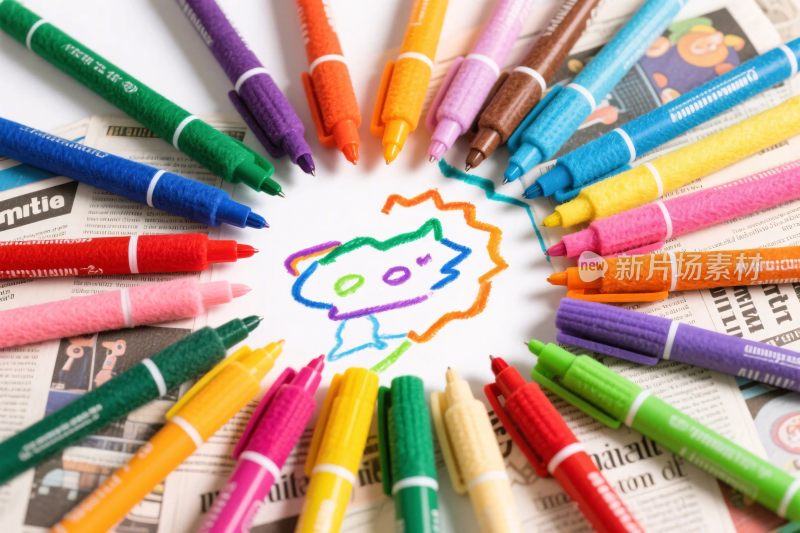彩色蜡笔环绕简笔画