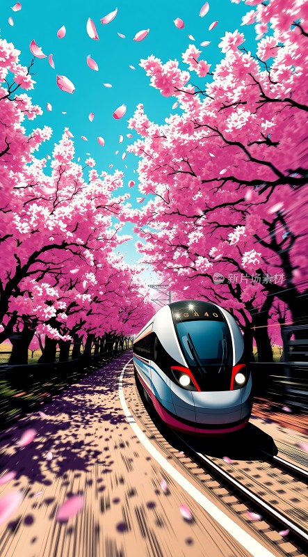 樱花雨中高速列车
