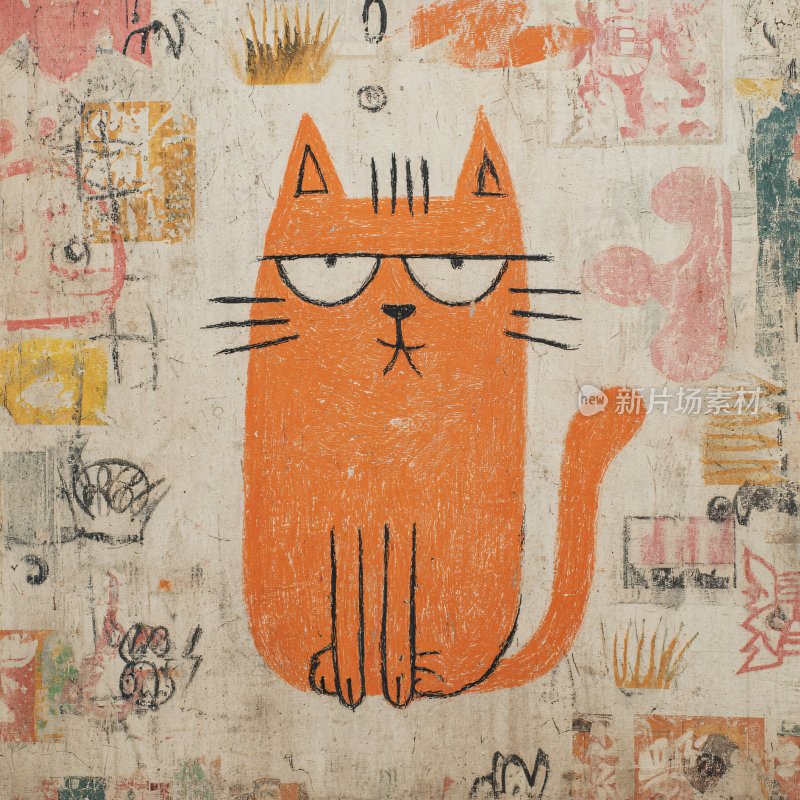 橙色猫咪插画背景图