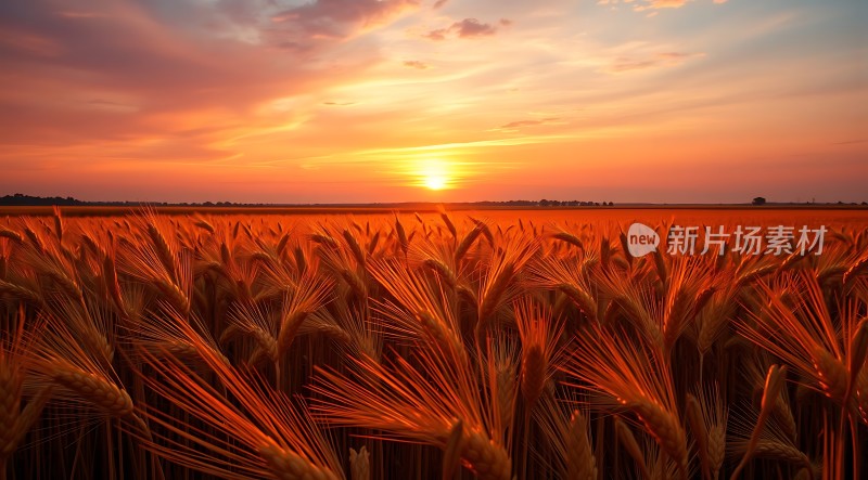 金色麦浪映夕阳
