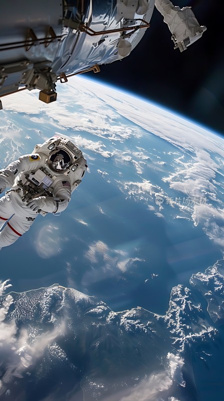 太空漫步宇航员与地球美景