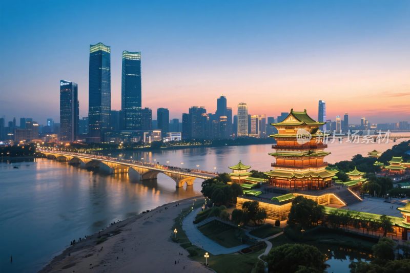 现代与传统城市景观图