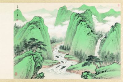 山水国画水墨画卷