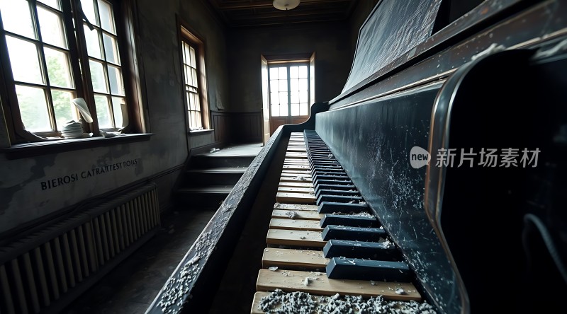 废弃钢琴与阳光