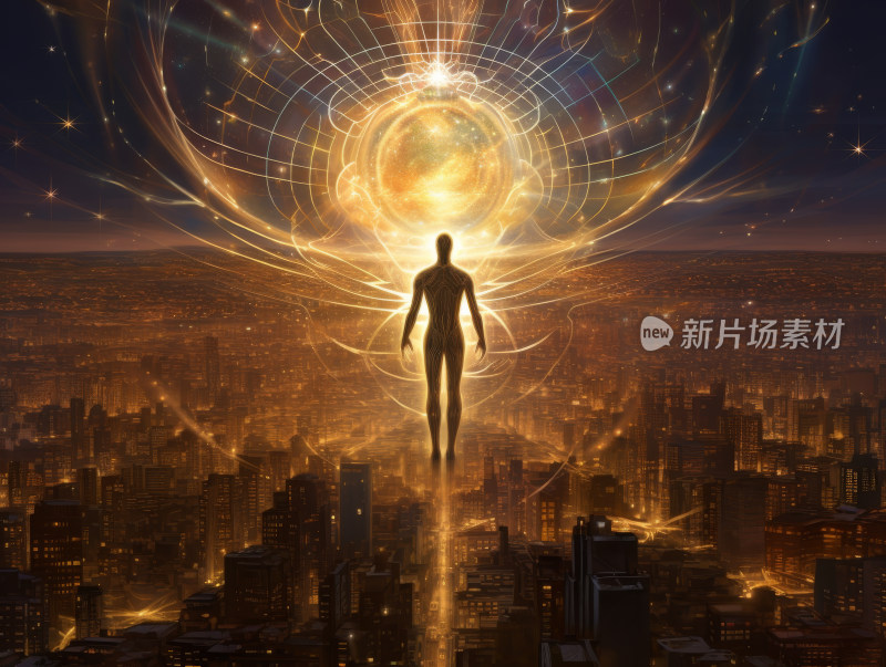 科幻插画人形生物能量散发