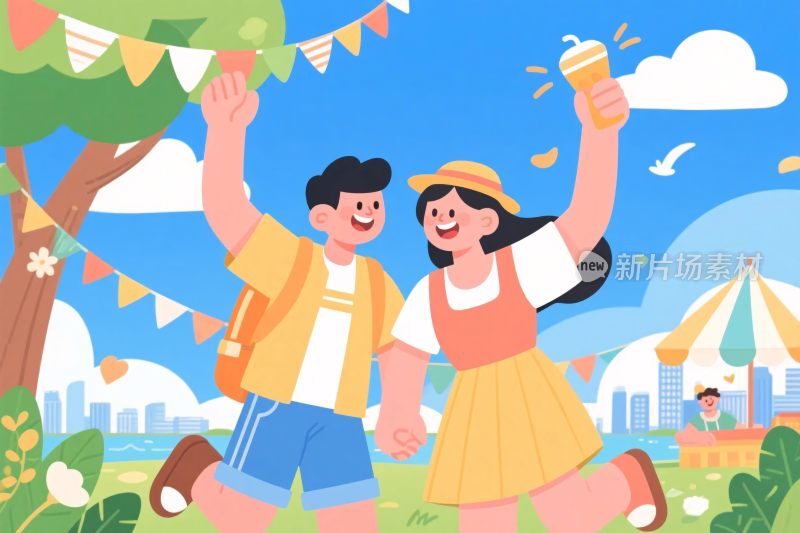 户外欢乐出游插画