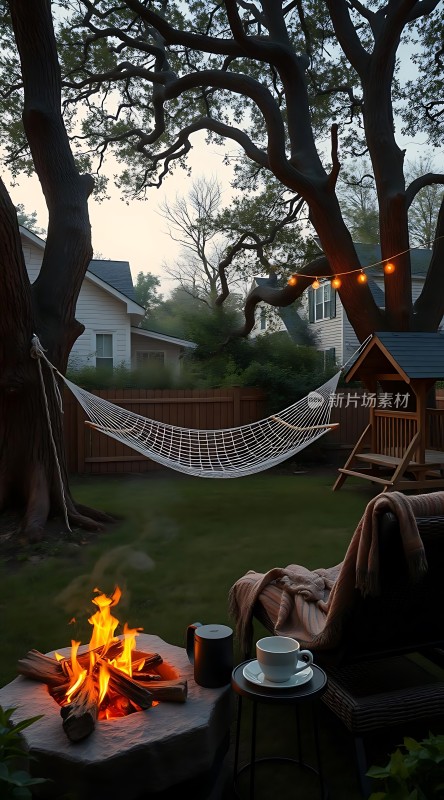 夜晚篝火旁的温馨休闲时光