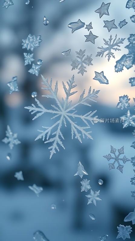 冰晶雪花飘落