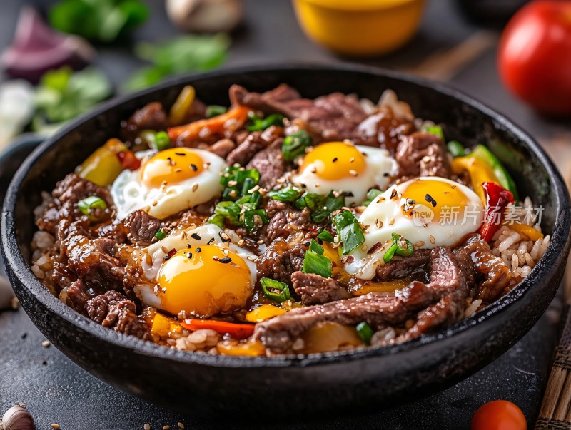 石锅牛肉窝蛋饭