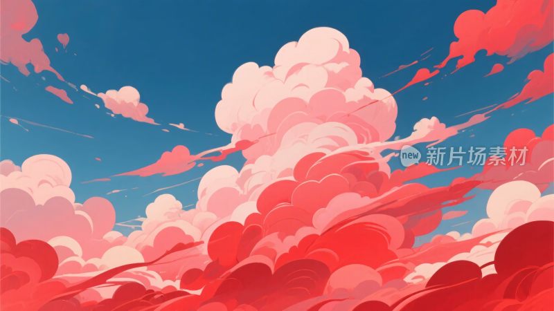 梦幻粉色云朵插画天空