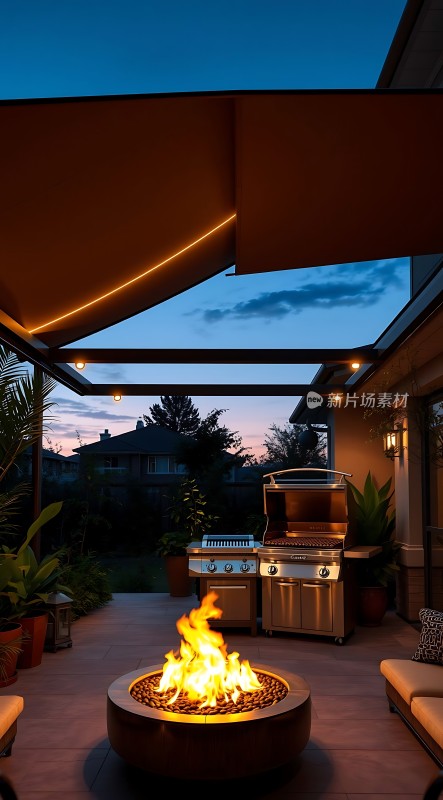 户外烧烤火坑休闲时光