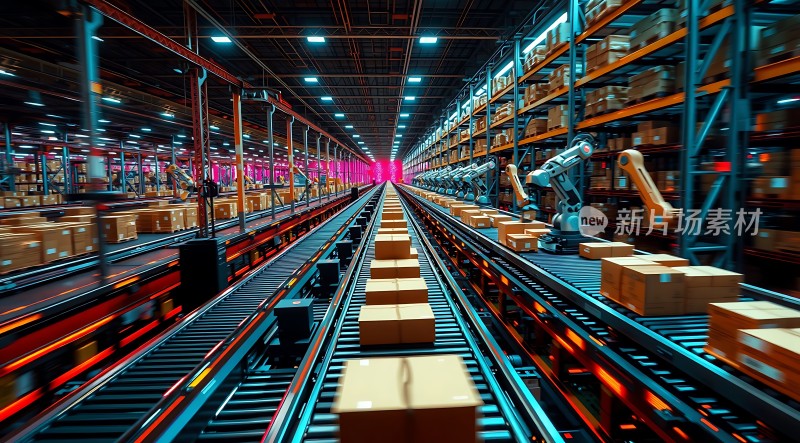 智能物流中心机器人与传送带协同工作