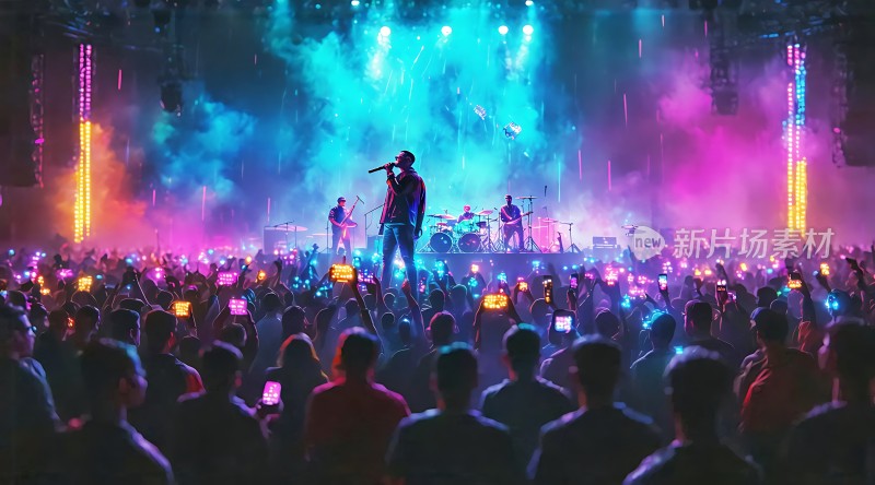 舞台灯光璀璨歌手深情演唱观众热情高涨