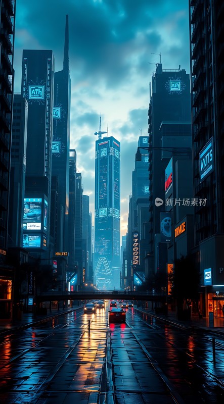 霓虹灯下的未来都市之夜