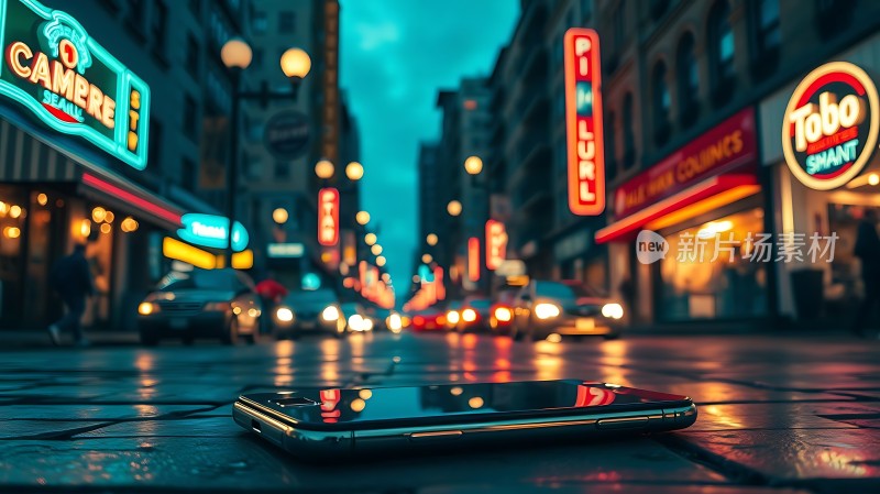 霓虹灯下的街头手机