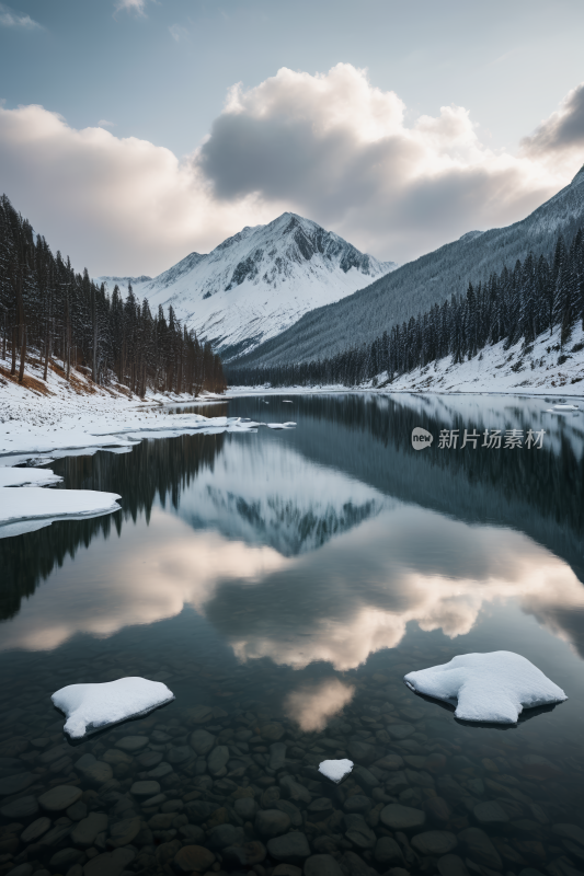 山倒映在湖的静水中风景图片