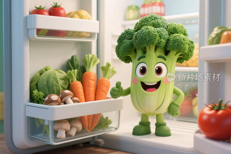 卡通西兰花冰箱果蔬场景
