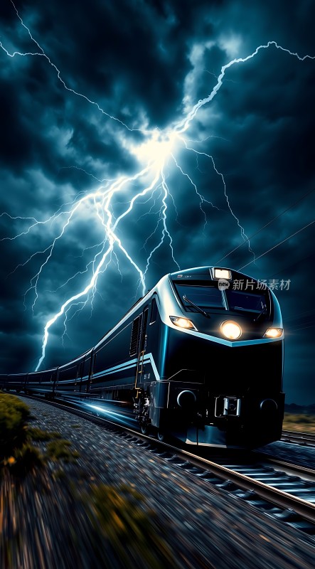 闪电下的疾驰列车