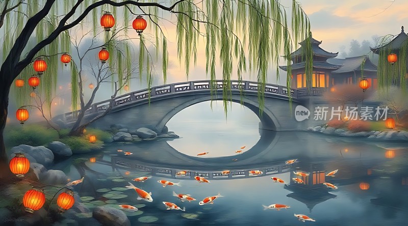 古桥夜色映水乡